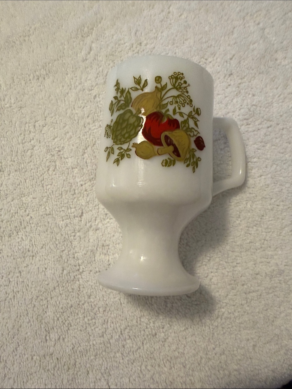 Corningware White Pedestal Mug with Red and Olive Fruit Design